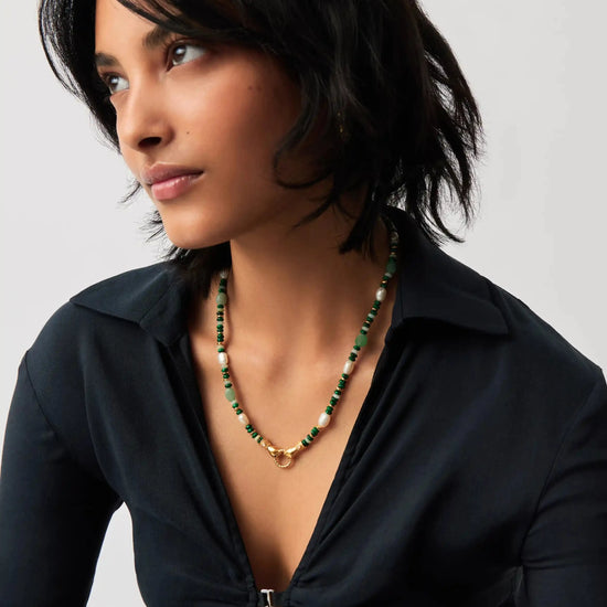 Harris Reed In Good Hands Beaded Gemstone Necklace | 18k Gold Plated/Multi Green Gemstone & Pearl Necklaces Missoma 