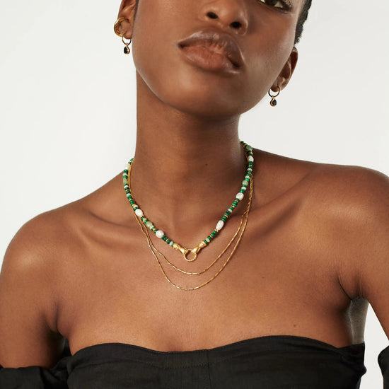 Harris Reed In Good Hands Beaded Gemstone Necklace | 18k Gold Plated/Multi Green Gemstone & Pearl Necklaces Missoma 