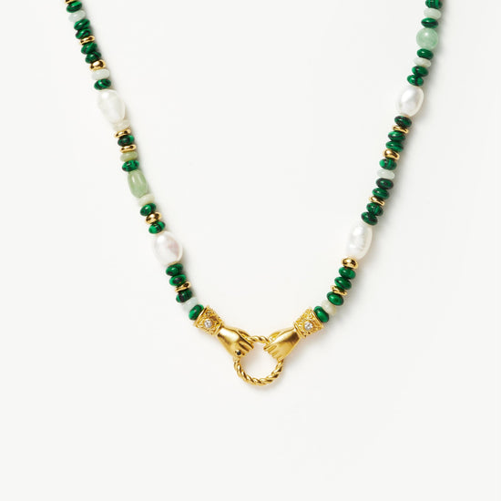 Harris Reed In Good Hands Beaded Gemstone Necklace | 18k Gold Plated/Multi Green Gemstone & Pearl Necklaces Missoma 