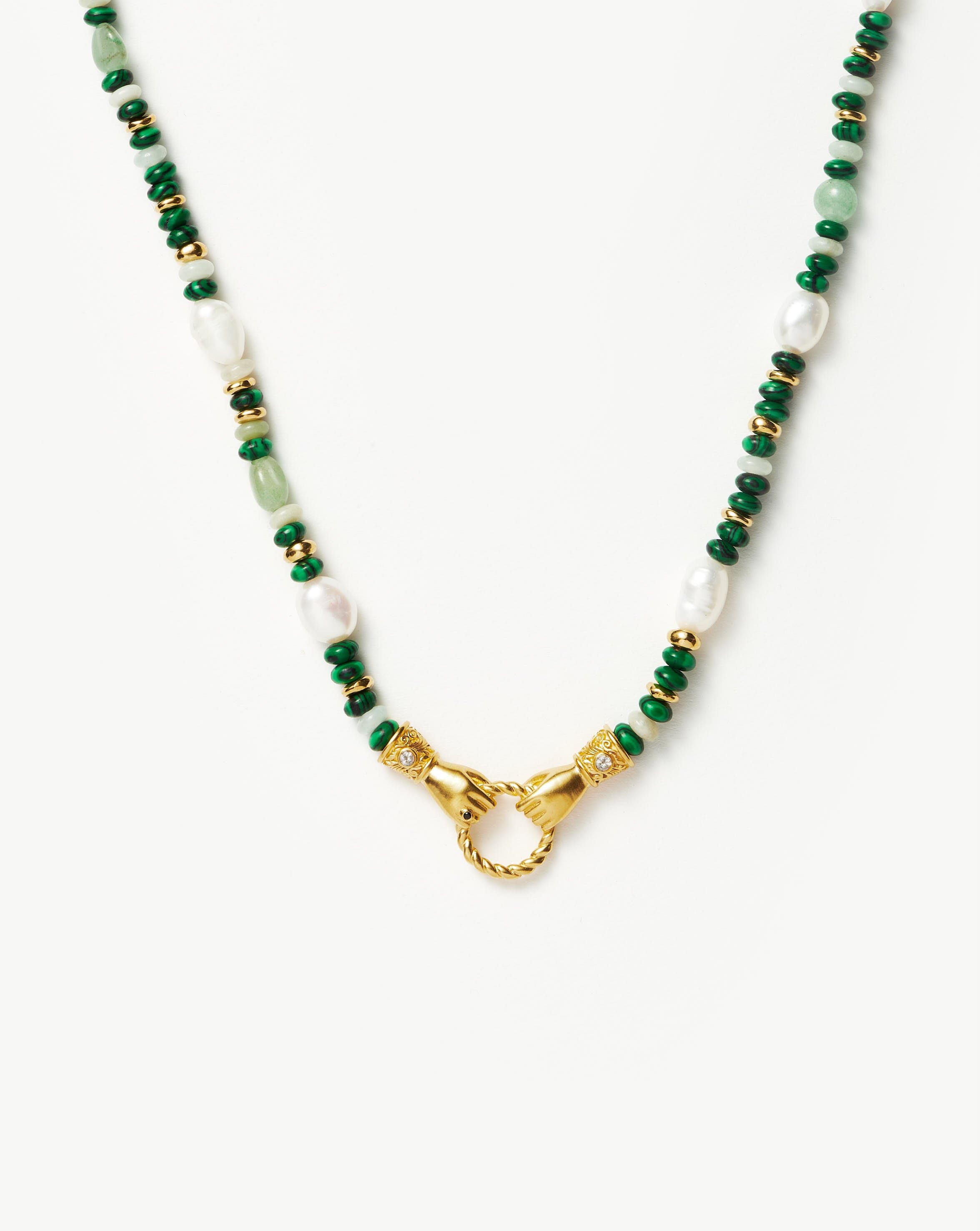 Harris Reed In Good Hands Beaded Gemstone Necklace | 18k Gold Plated/Multi Green Gemstone & Pearl Necklaces Missoma 