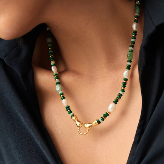 Harris Reed In Good Hands Beaded Gemstone Necklace | 18k Gold Plated/Multi Green Gemstone & Pearl Necklaces Missoma 