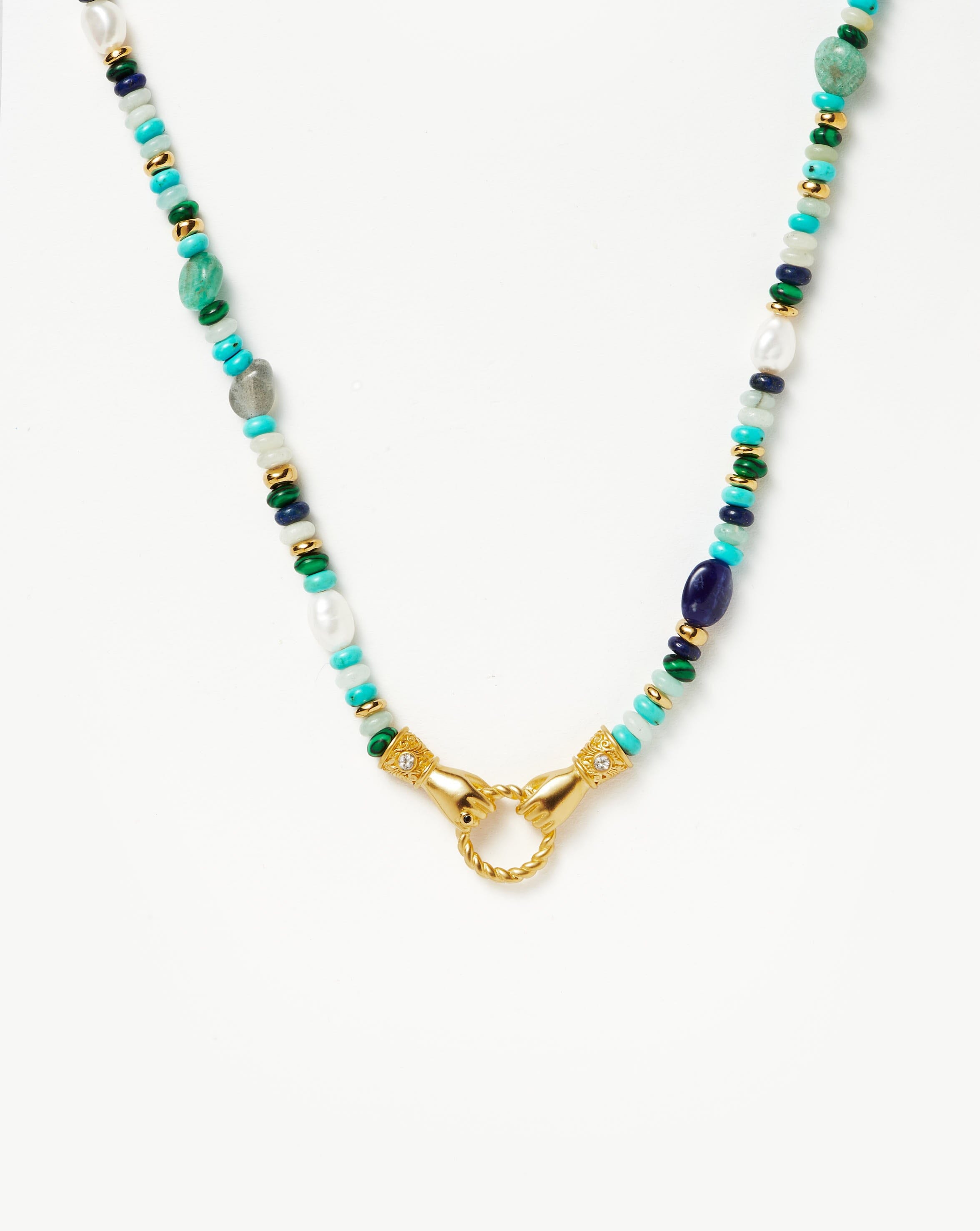 Harris Reed In Good Hands Beaded Gemstone Necklace | 18k Gold Plated/Turquoise, Lapis & Pearl Necklaces Missoma 