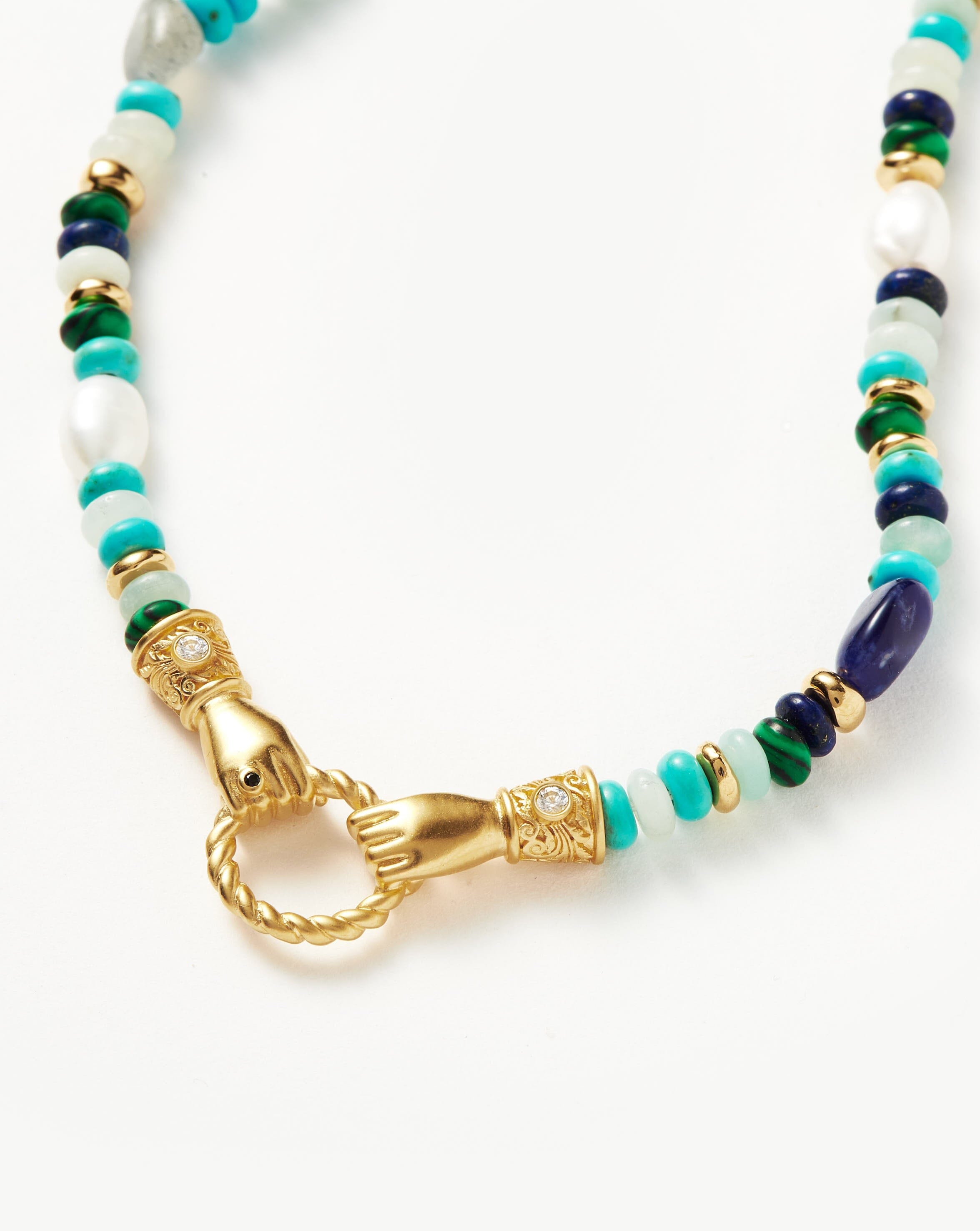 Harris Reed In Good Hands Beaded Gemstone Necklace | 18k Gold Plated/Turquoise, Lapis & Pearl Necklaces Missoma 