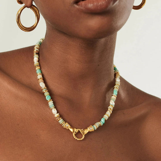 Harris Reed In Good Hands Chunky Beaded Gemstone Necklace | 18k Gold Plated/Multi Amazonite & Pearl Necklaces Missoma 