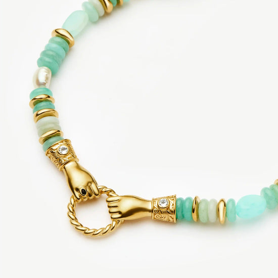 Harris Reed In Good Hands Chunky Beaded Gemstone Necklace | 18k Gold Plated/Multi Amazonite & Pearl Necklaces Missoma 