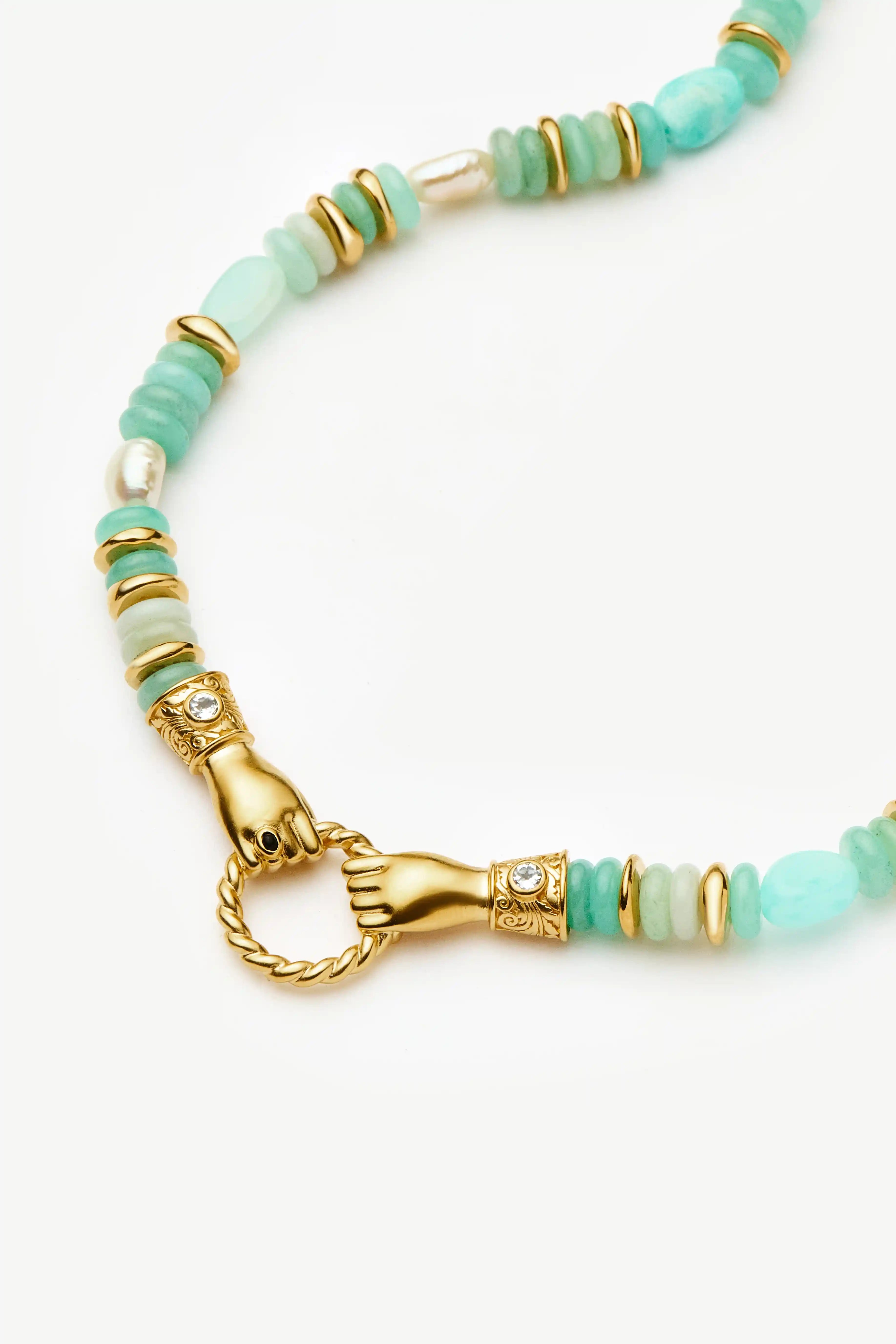 Harris Reed In Good Hands Chunky Beaded Gemstone Necklace | 18k Gold Plated/Multi Amazonite & Pearl Necklaces Missoma 