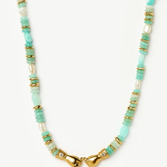 Harris Reed In Good Hands Chunky Beaded Gemstone Necklace | 18k Gold Plated/Multi Amazonite & Pearl Necklaces Missoma 