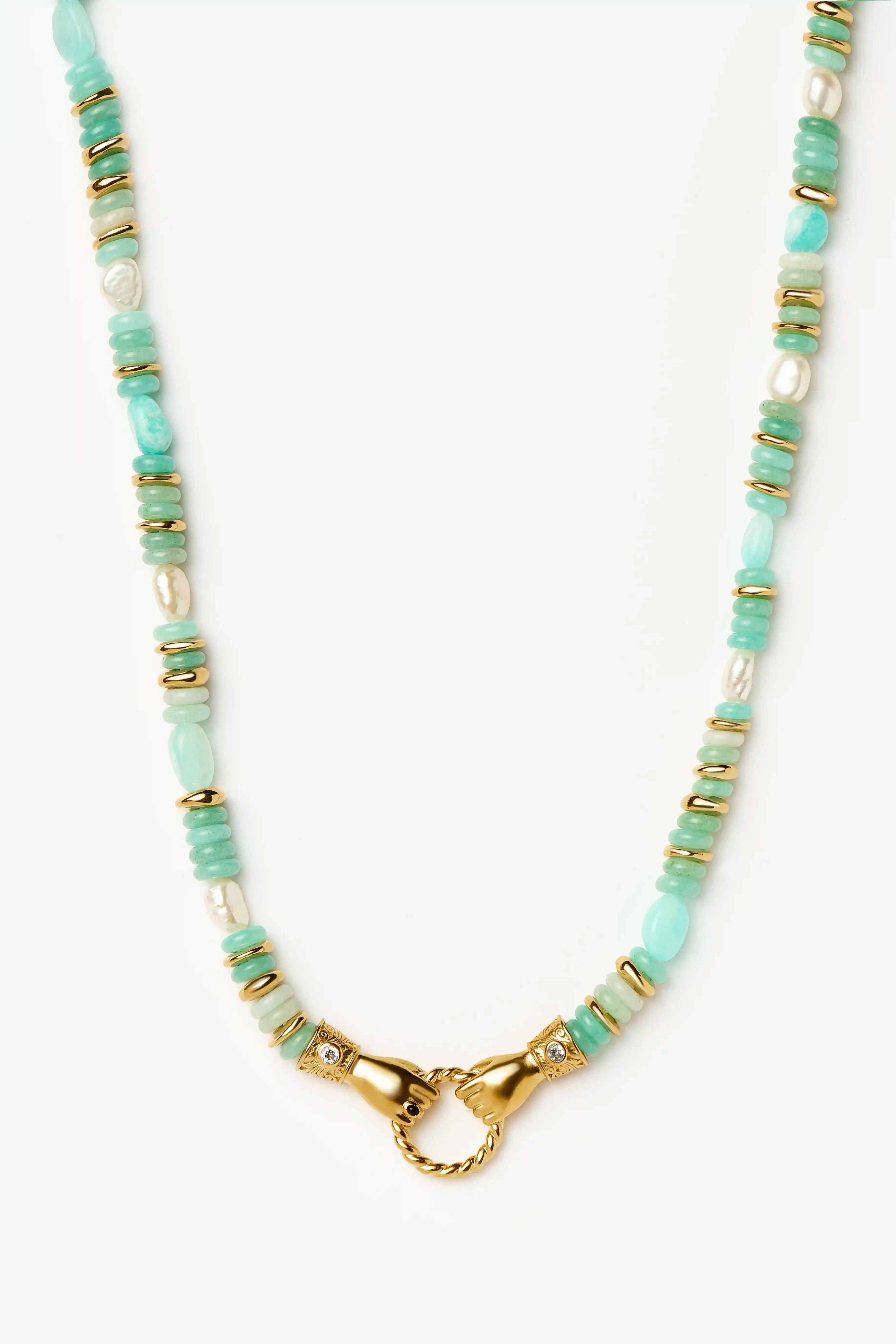 Harris Reed In Good Hands Chunky Beaded Gemstone Necklace | 18k Gold Plated/Multi Amazonite & Pearl Necklaces Missoma 