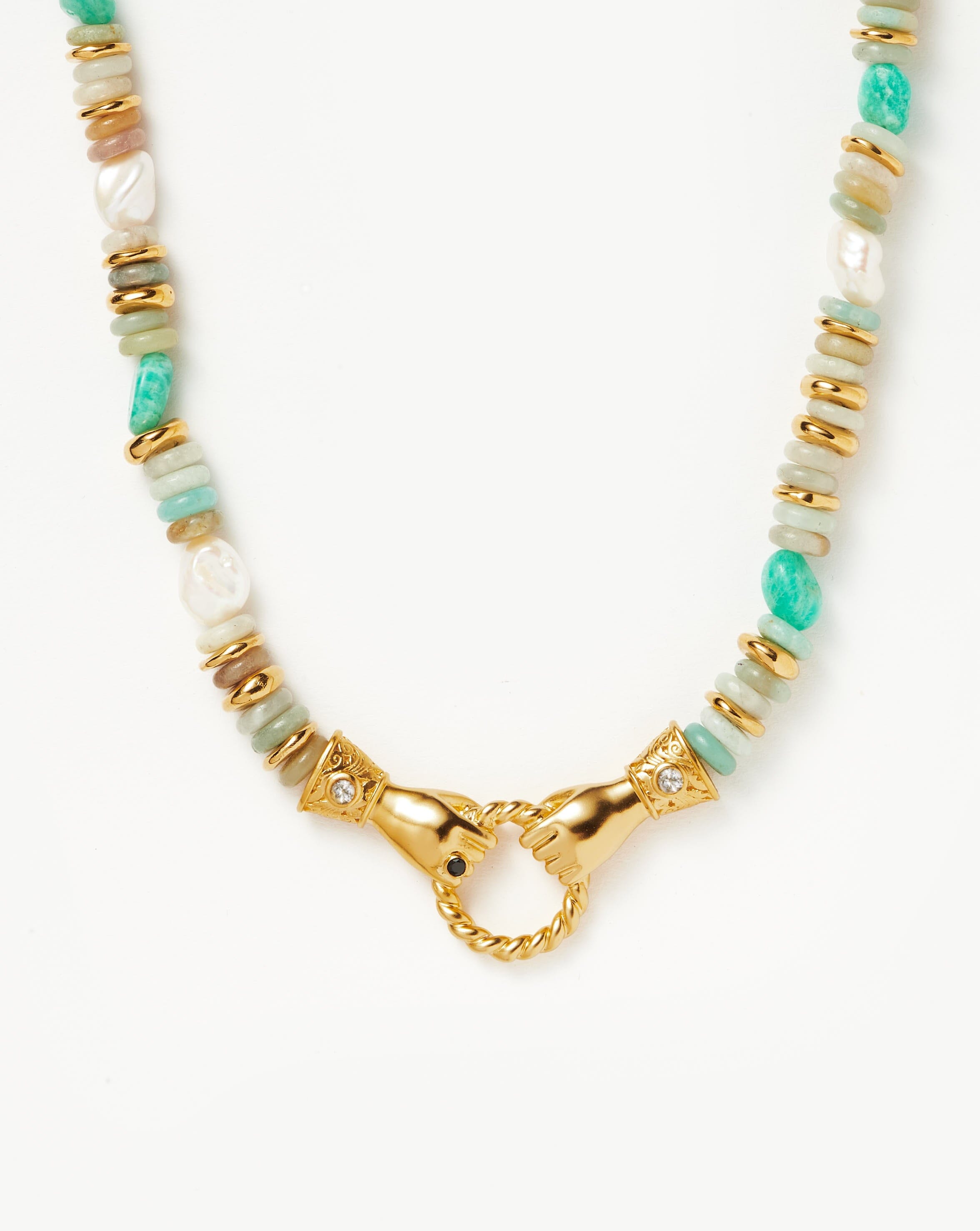 Harris Reed In Good Hands Chunky Beaded Gemstone Necklace | 18k Gold Plated/Multi Amazonite & Pearl Necklaces Missoma 