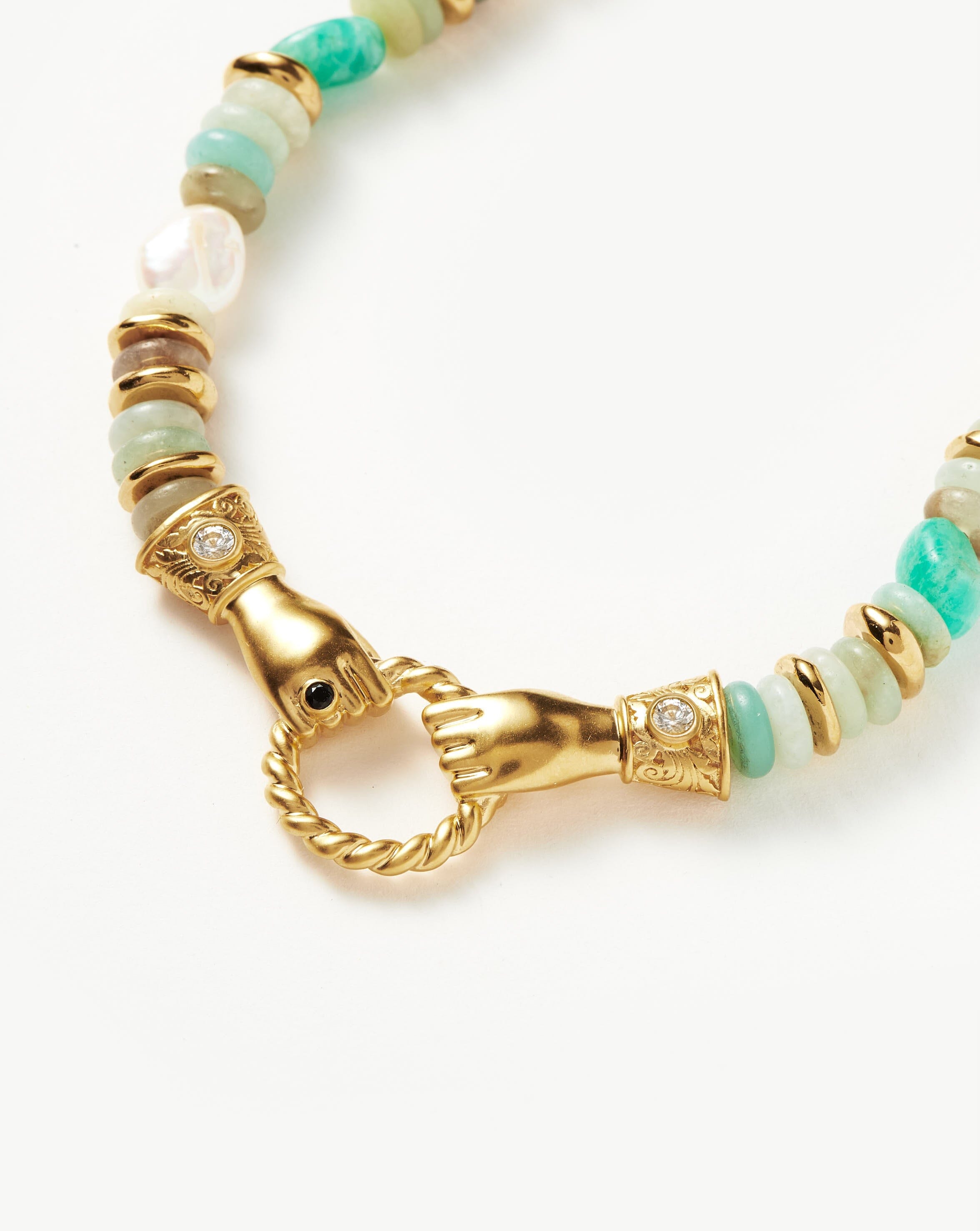 Harris Reed In Good Hands Chunky Beaded Gemstone Necklace | 18k Gold Plated/Multi Amazonite & Pearl Necklaces Missoma 