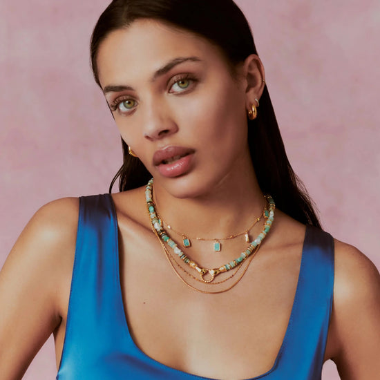 Harris Reed In Good Hands Chunky Beaded Gemstone Necklace | 18k Gold Plated/Multi Amazonite & Pearl Necklaces Missoma 