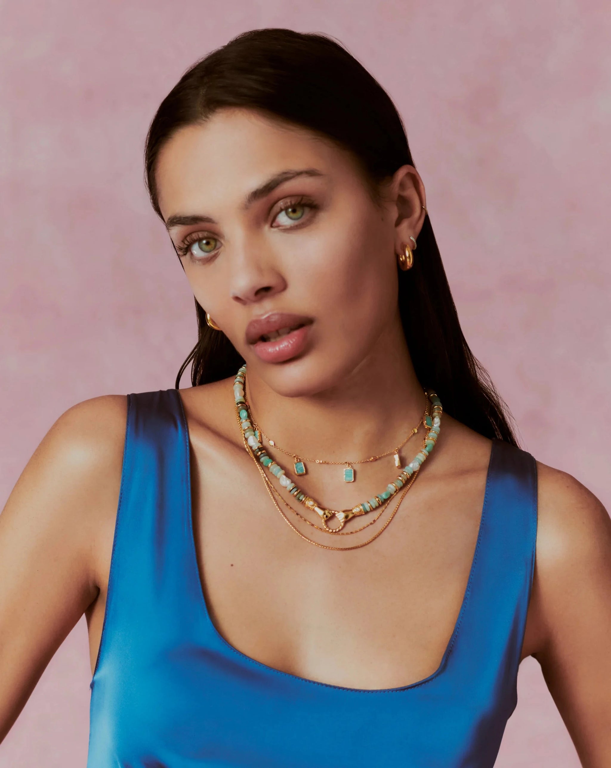 Harris Reed In Good Hands Chunky Beaded Gemstone Necklace | 18k Gold Plated/Multi Amazonite & Pearl Necklaces Missoma 