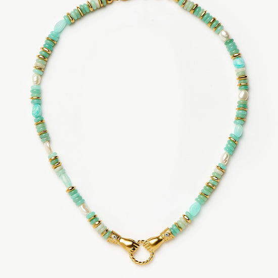 Harris Reed In Good Hands Chunky Beaded Gemstone Necklace | 18k Gold Plated/Multi Amazonite & Pearl Necklaces Missoma 