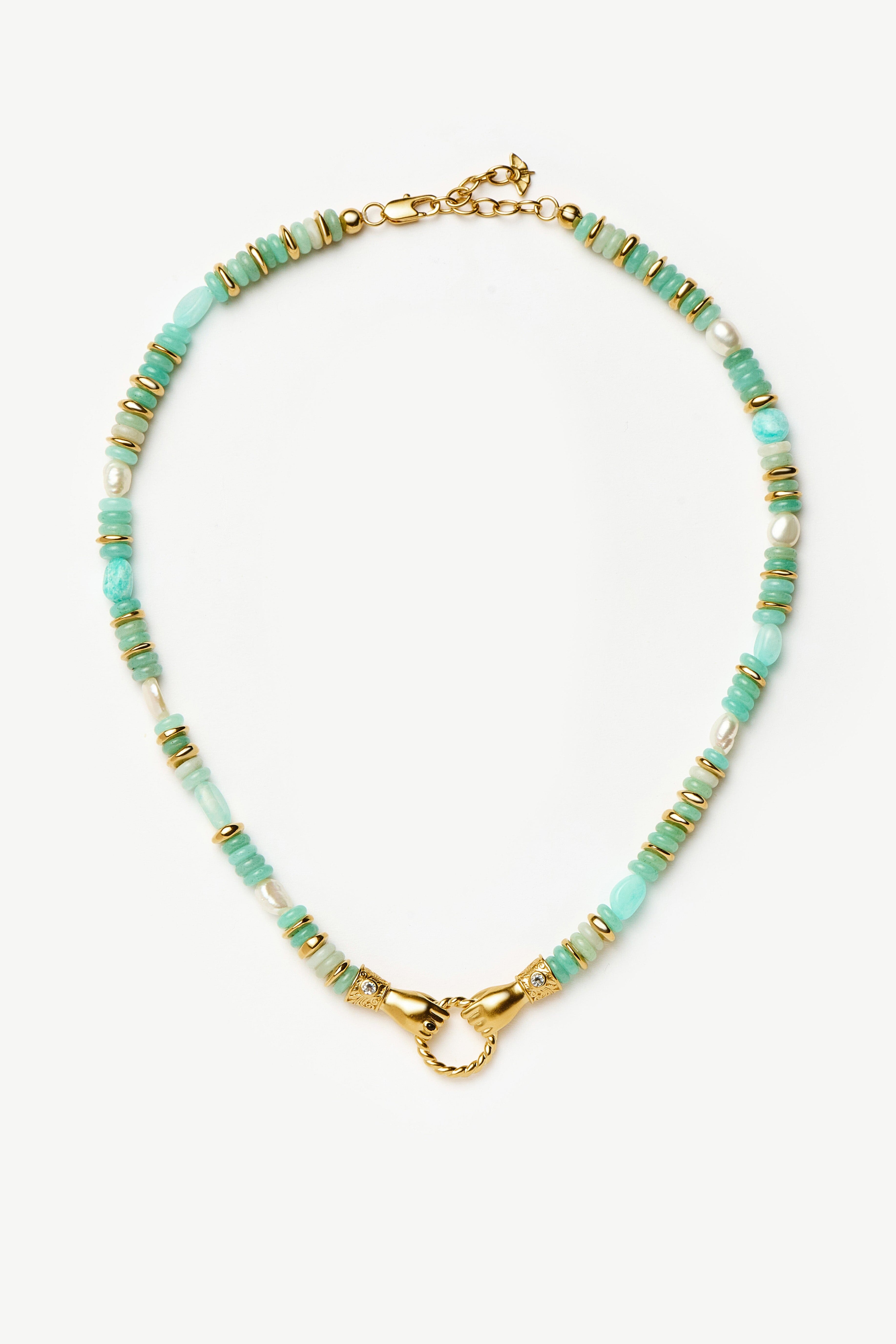 Harris Reed In Good Hands Chunky Beaded Gemstone Necklace | 18k Gold Plated/Multi Amazonite & Pearl Necklaces Missoma 