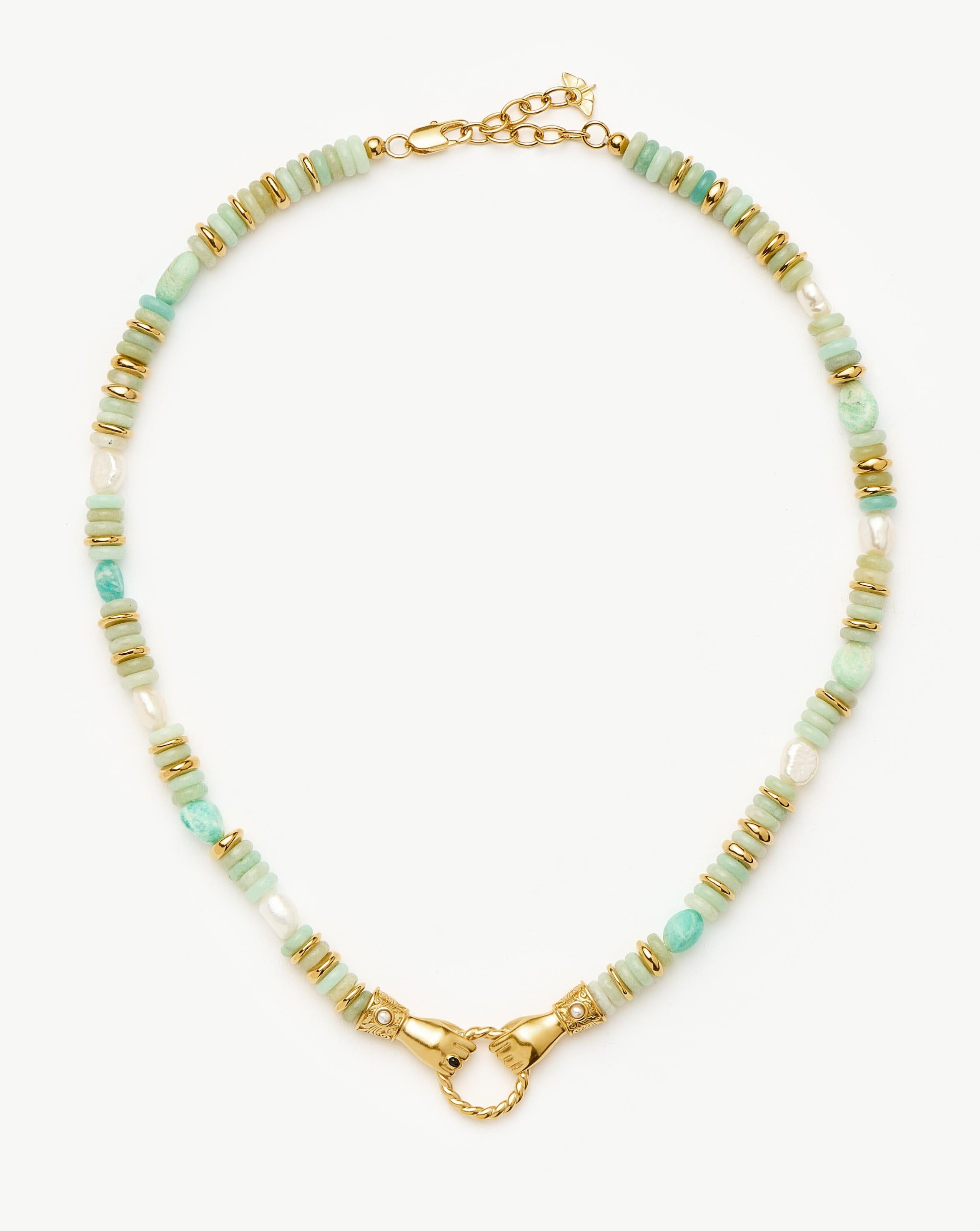 Harris Reed In Good Hands Chunky Beaded Gemstone Necklace | 18k Gold Plated/Multi Amazonite & Pearl Necklaces Missoma 