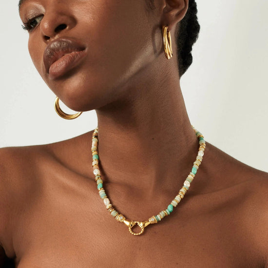 Harris Reed In Good Hands Chunky Beaded Gemstone Necklace | 18k Gold Plated/Multi Amazonite & Pearl Necklaces Missoma 