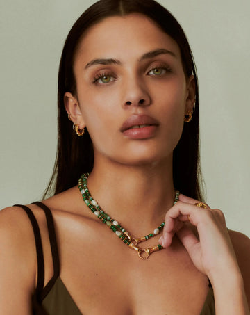 Harris Reed In Good Hands Chunky Beaded Gemstone Necklace | 18k Gold Plated/Multi Green Gemstone & Pearl Necklaces Missoma 