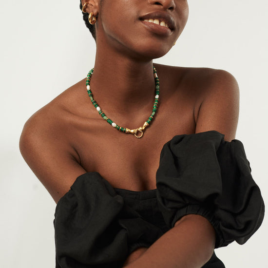 Harris Reed In Good Hands Chunky Beaded Gemstone Necklace | 18k Gold Plated/Multi Green Gemstone & Pearl Necklaces Missoma 