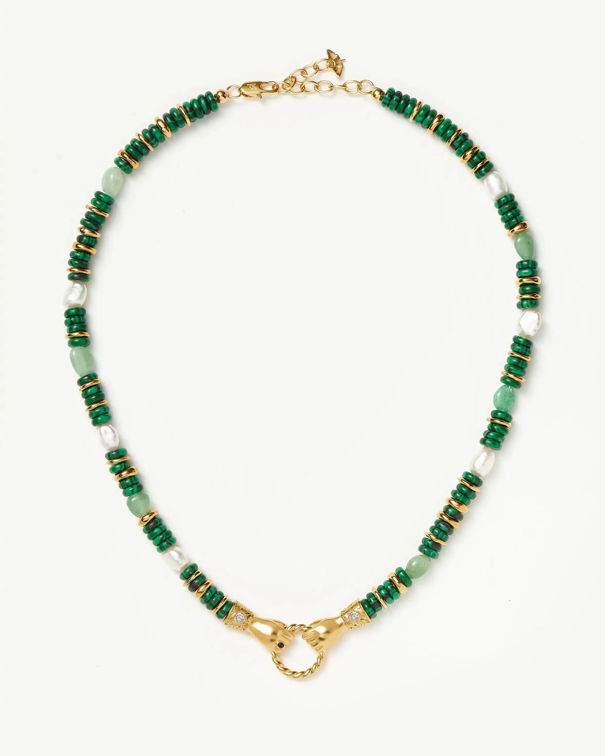 Harris Reed In Good Hands Chunky Beaded Gemstone Necklace | 18k Gold Plated/Multi Green Gemstone & Pearl Necklaces Missoma 