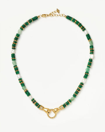 Harris Reed In Good Hands Chunky Beaded Gemstone Necklace | 18k Gold Plated/Multi Green Gemstone & Pearl Necklaces Missoma 