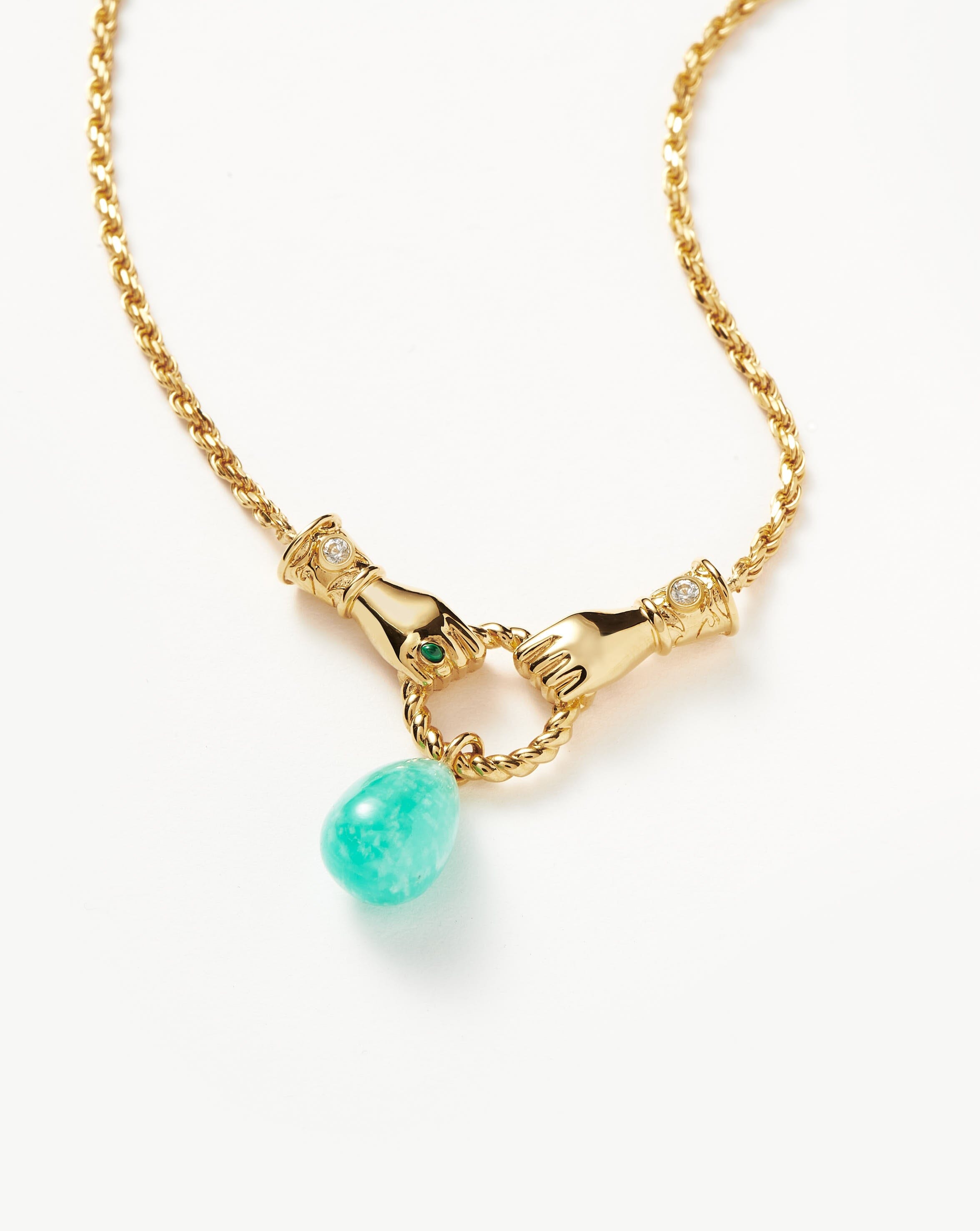 Harris Reed In Good Hands Drop Pendant Necklace | 18k Gold Plated/Amazonite & Pearl Necklaces Missoma 