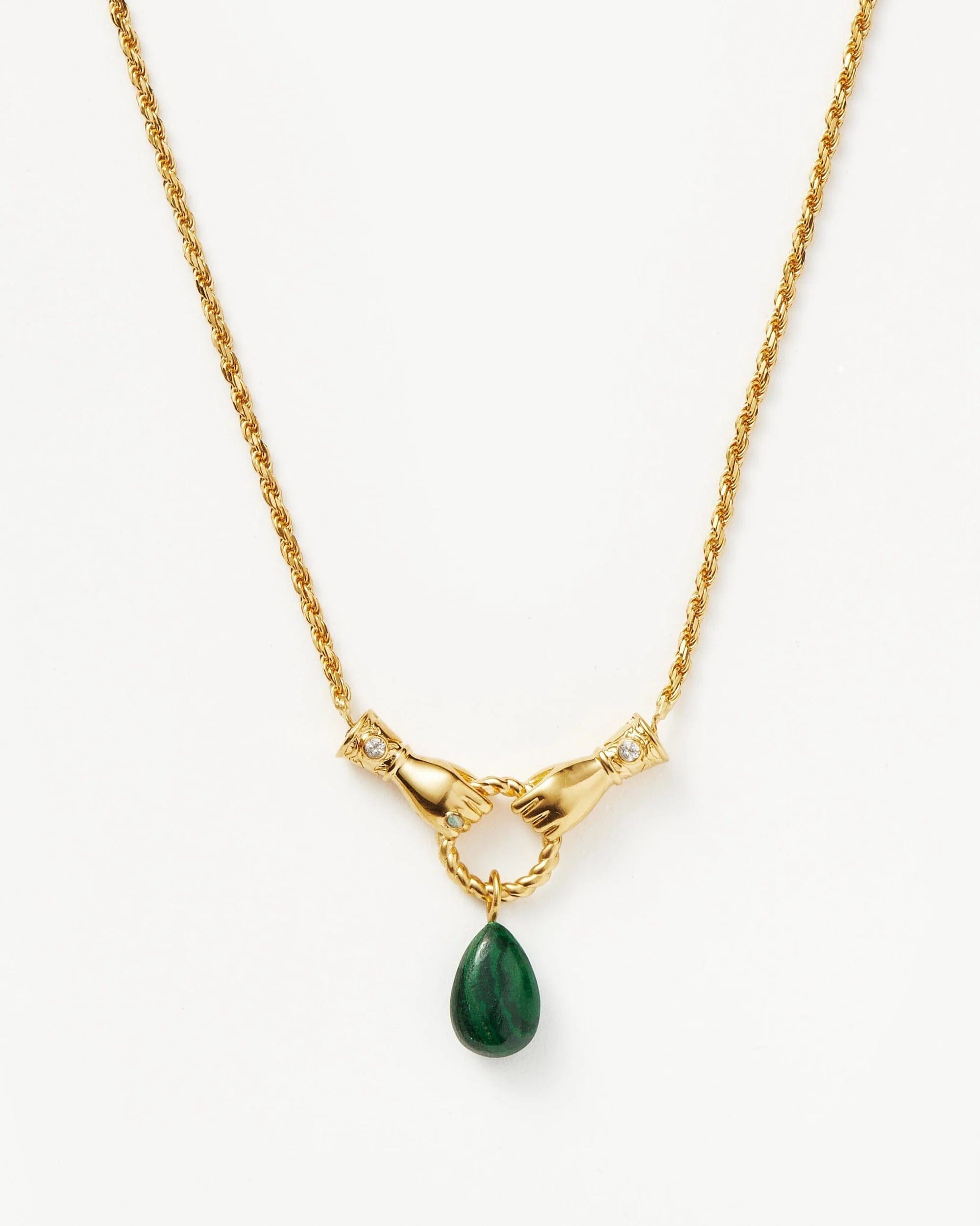 Harris Reed In Good Hands Drop Pendant Necklace | 18k Gold Plated/Malachite & Pearl Necklaces Missoma 