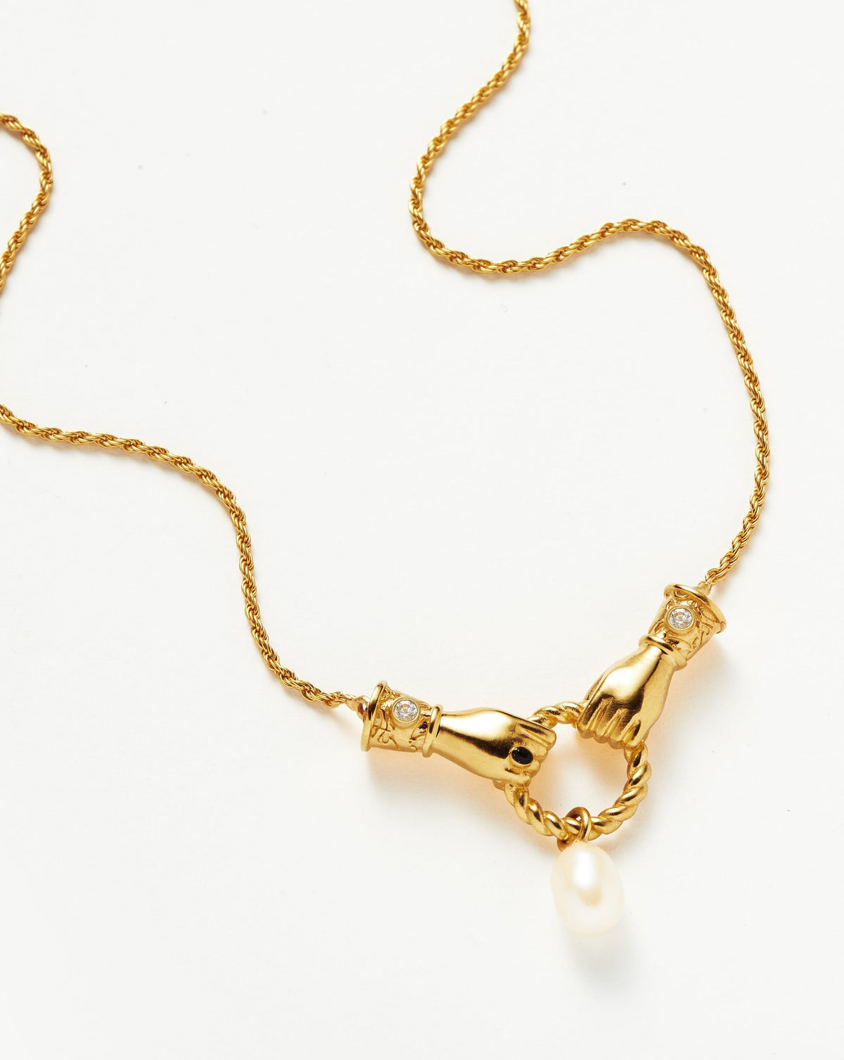 Harris Reed In Good Hands Drop Pendant Necklace | 18k Gold Plated/Pearl & Black Onyx Necklaces Missoma 