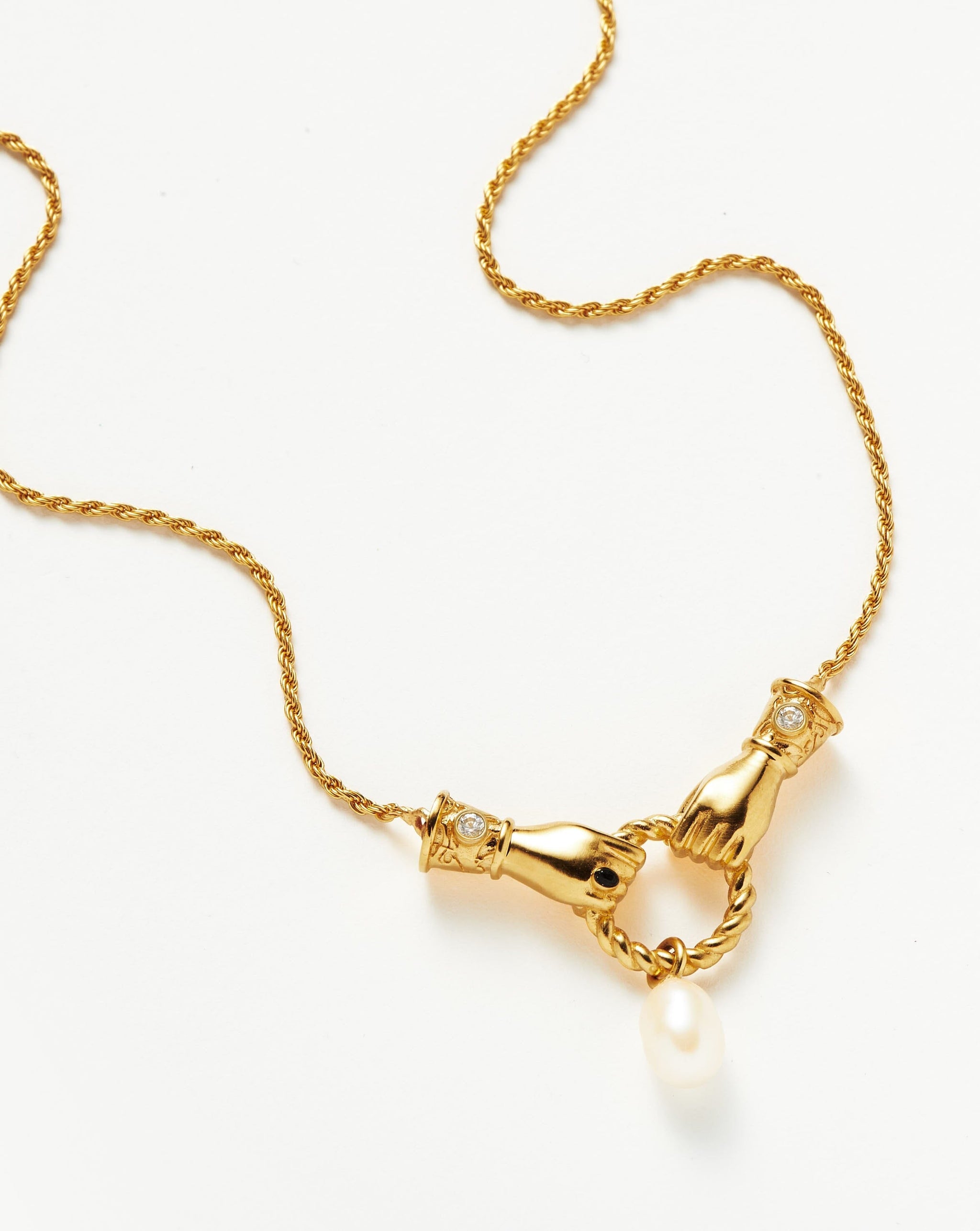 Harris Reed In Good Hands Drop Pendant Necklace | 18k Gold Plated/Pearl & Black Onyx Necklaces Missoma 
