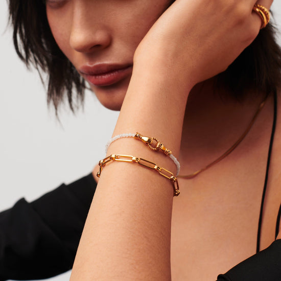 Harris Reed In Good Hands Mini Beaded Gemstone Bracelet | 18ct Gold Plated/Rainbow Moonstone Bracelets Missoma 