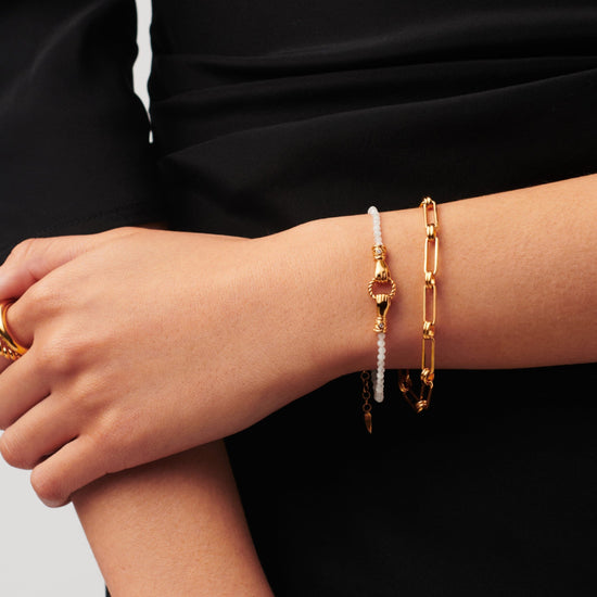 Harris Reed In Good Hands Mini Beaded Gemstone Bracelet | 18ct Gold Plated/Rainbow Moonstone Bracelets Missoma 