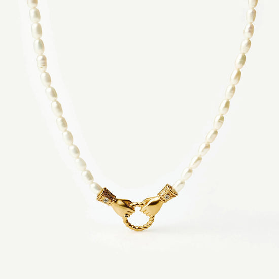 Harris Reed In Good Hands Pearl Pendant Necklace | 18k Gold Plated/Pearl & Black Onyx Necklaces Missoma 