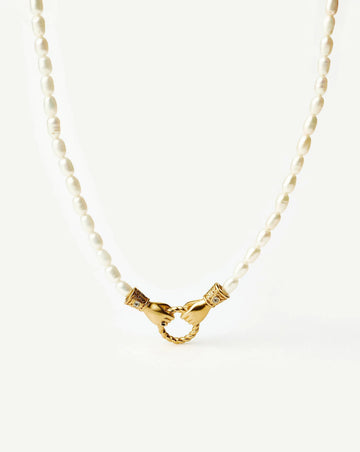 Harris Reed In Good Hands Pearl Pendant Necklace | 18k Gold Plated/Pearl & Black Onyx Necklaces Missoma 