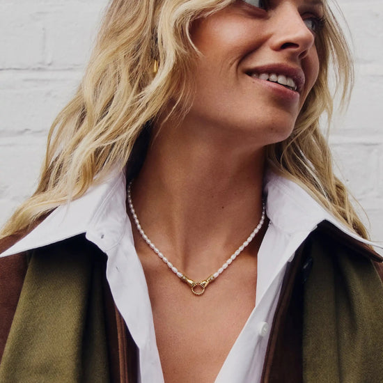 Harris Reed In Good Hands Pearl Pendant Necklace | 18k Gold Plated/Pearl & Black Onyx Necklaces Missoma 