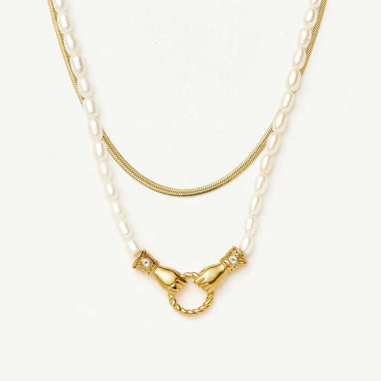 Harris Reed In Good Hands & Snake Chain Necklace Set | 18k Gold Plated/Pearl & Black Onyx Necklaces Missoma 