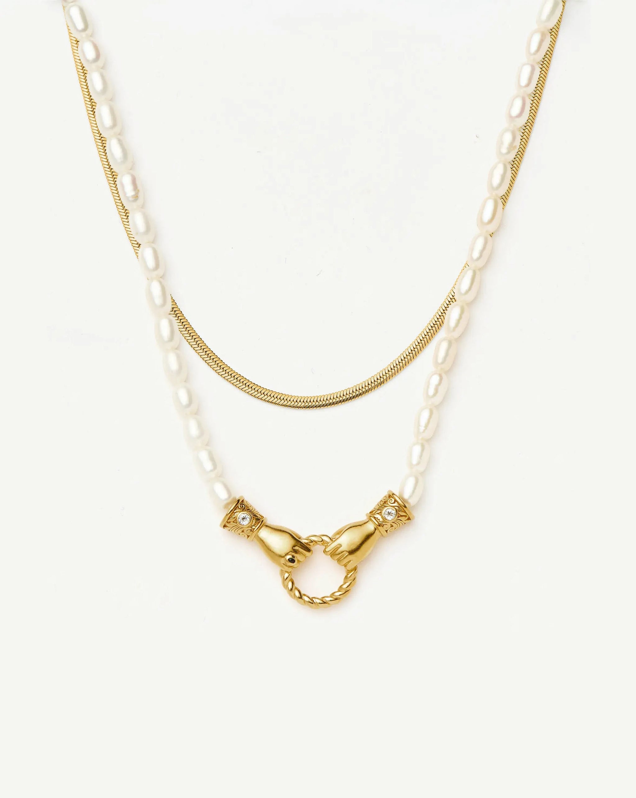 Harris Reed In Good Hands & Snake Chain Necklace Set | 18k Gold Plated/Pearl & Black Onyx Necklaces Missoma 