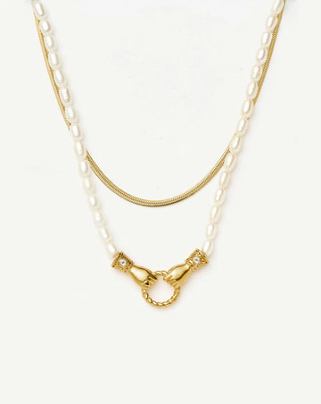 Harris Reed In Good Hands & Snake Chain Necklace Set | 18k Gold Plated/Pearl & Black Onyx Necklaces Missoma 