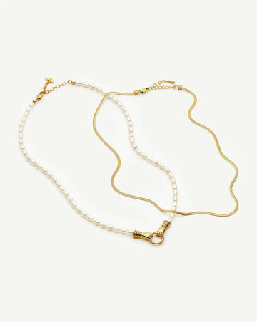 Harris Reed In Good Hands & Snake Chain Necklace Set | 18k Gold Plated/Pearl & Black Onyx Necklaces Missoma 