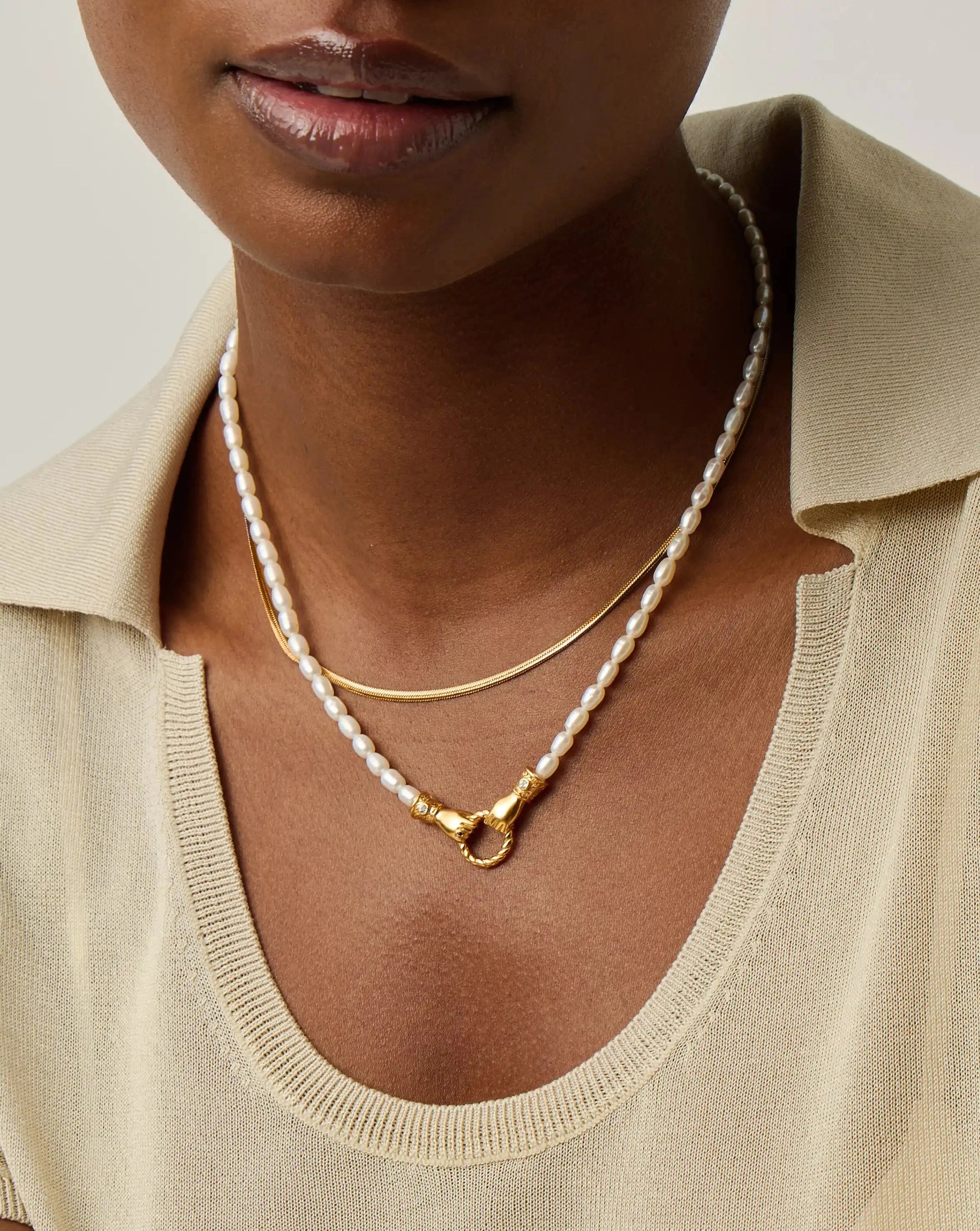 Harris Reed In Good Hands & Snake Chain Necklace Set | 18k Gold Plated/Pearl & Black Onyx Necklaces Missoma 