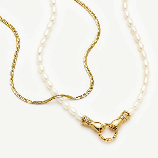 Harris Reed In Good Hands & Snake Chain Necklace Set | 18k Gold Plated/Pearl & Black Onyx Necklaces Missoma 