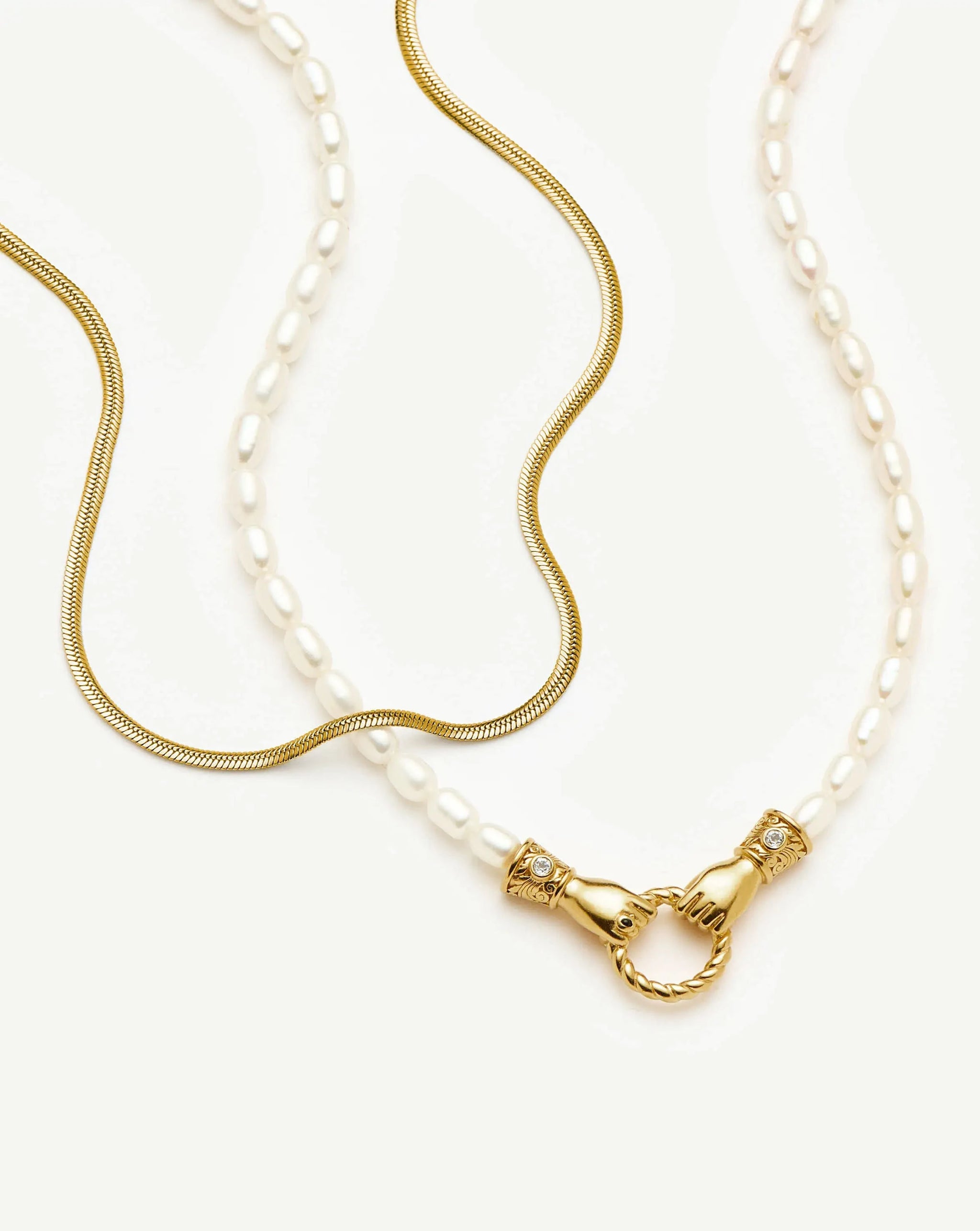Harris Reed In Good Hands & Snake Chain Necklace Set | 18k Gold Plated/Pearl & Black Onyx Necklaces Missoma 