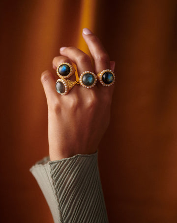 Harris Reed Labradorite Cocktail Ring | 18ct Gold Plated/Pearl & Labradorite Rings Rings Missoma 