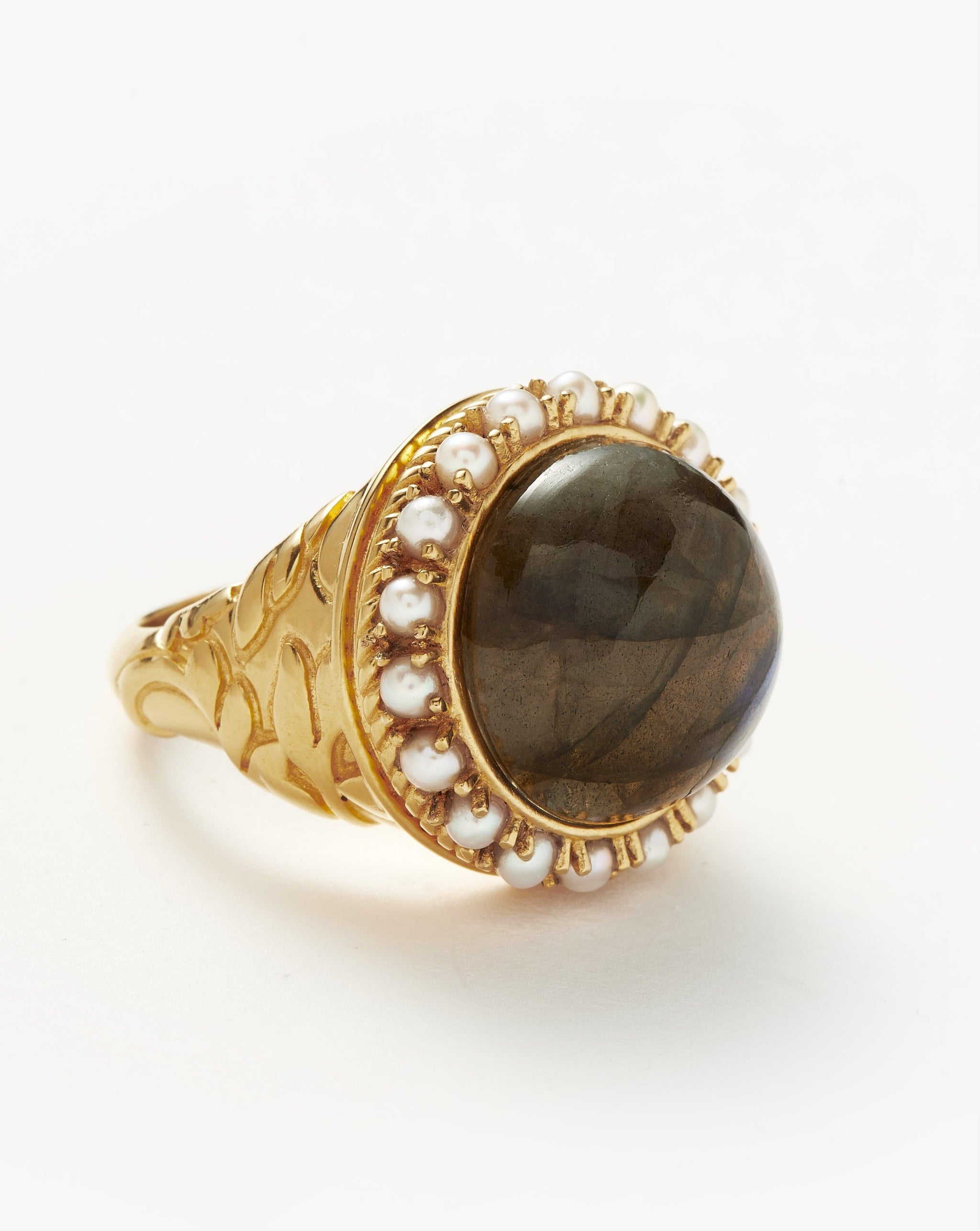 Harris Reed Labradorite Cocktail Ring | 18ct Gold Plated/Pearl & Labradorite Rings Rings Missoma 