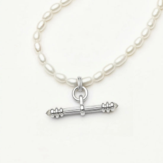 Harris Reed Pearl T-Bar Necklace | Silver Plated/Pearl Necklaces Missoma 