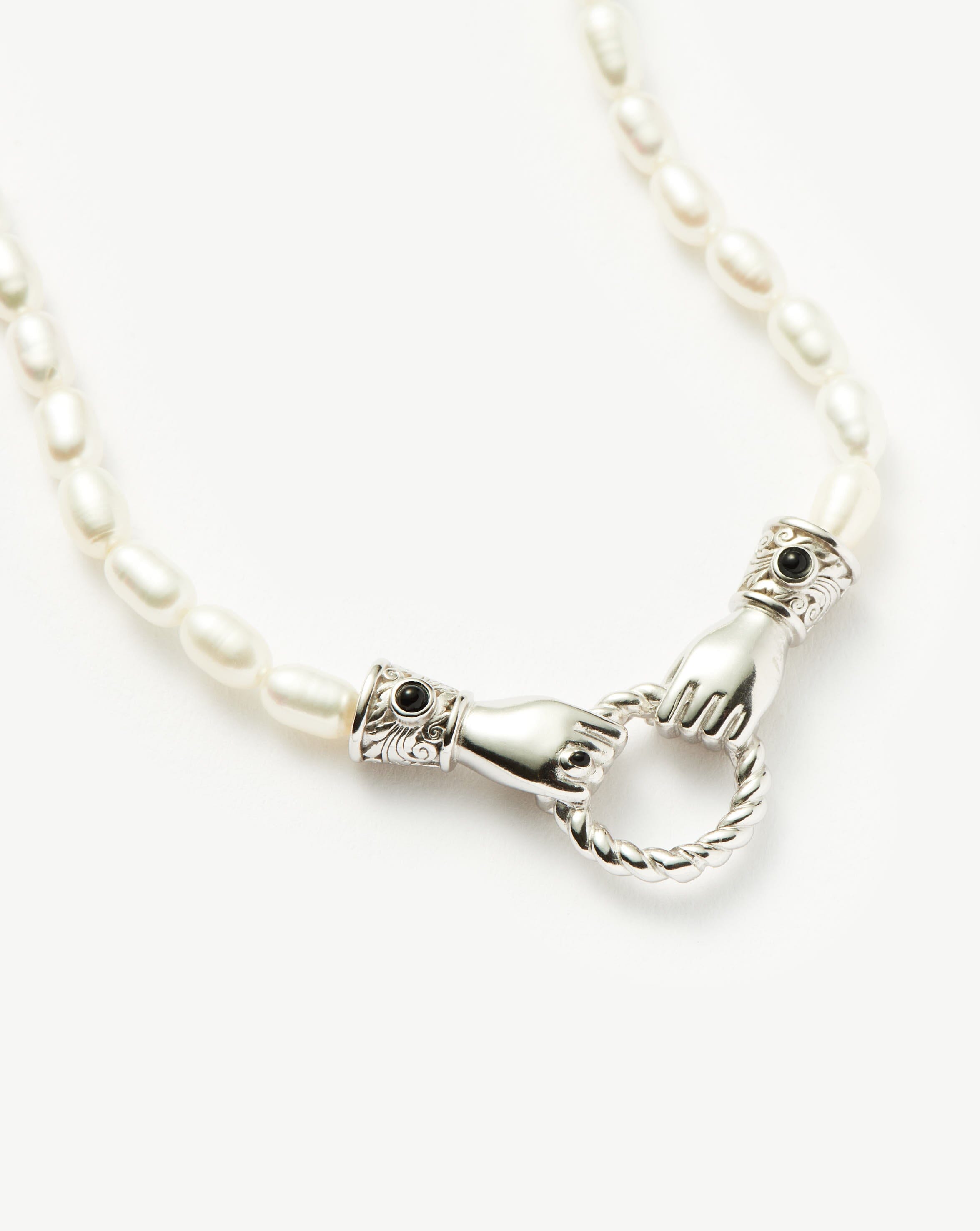 Harris Reed Short In Good Hands Pearl Necklace | Silver Plated/Pearl & Black Onyx Necklaces Missoma 