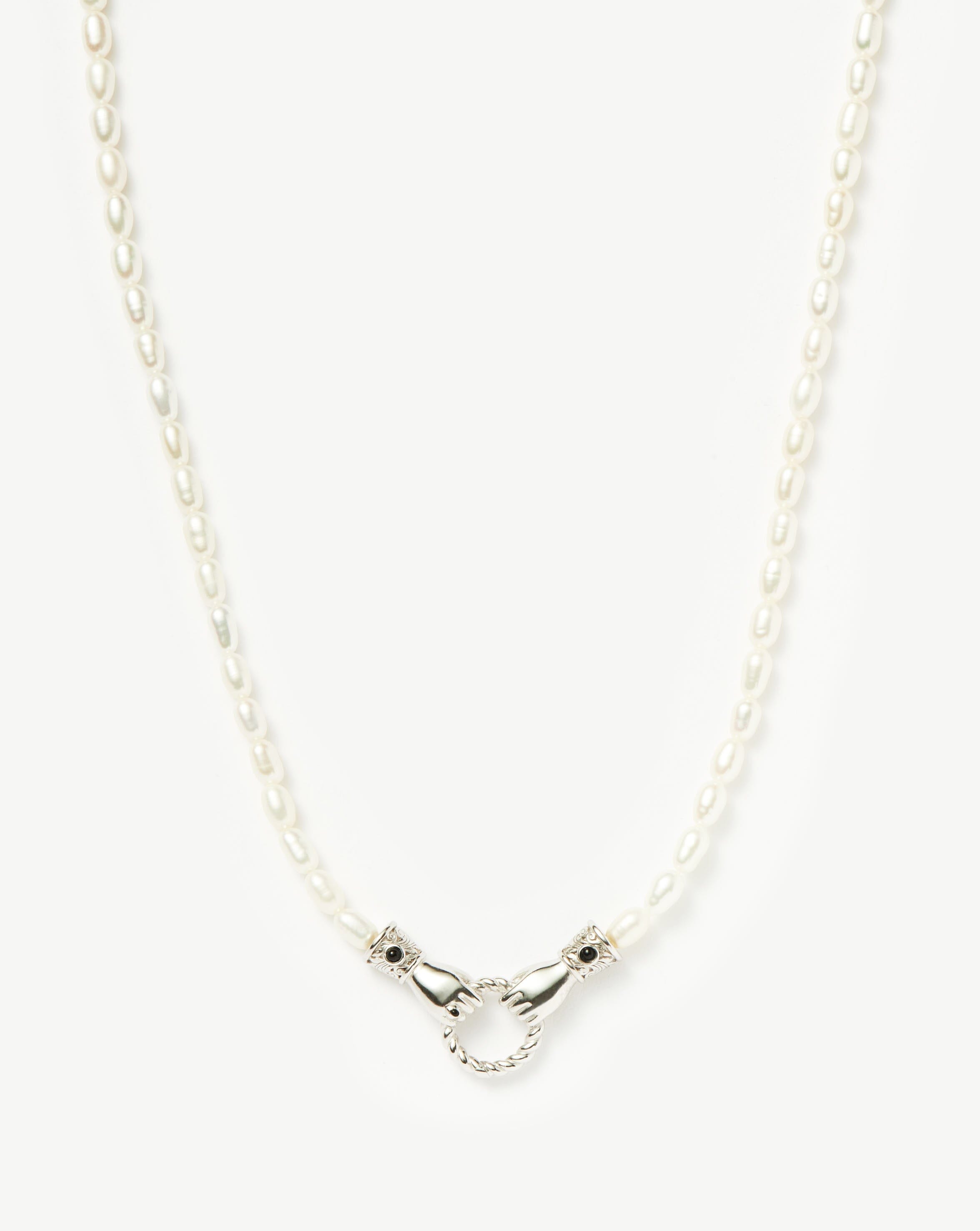 Harris Reed Short In Good Hands Pearl Necklace | Silver Plated/Pearl & Black Onyx Necklaces Missoma 