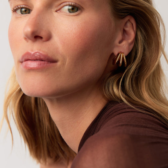 Hera Dome Triple Ridge Hoop Earrings | Gold Plated Earrings Missoma 