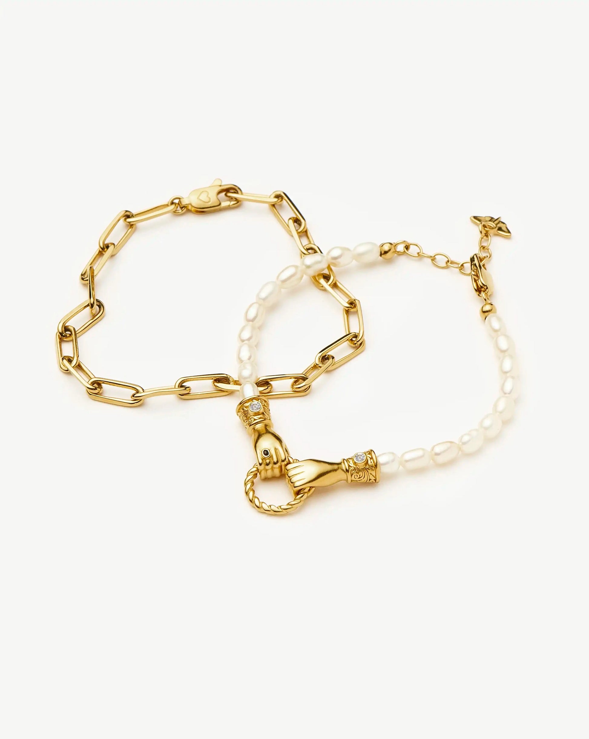 In Good Hands Pearl & Chain Bracelet Set | 18k Gold Plated / Pearl & Black Onyx Bracelets Missoma 