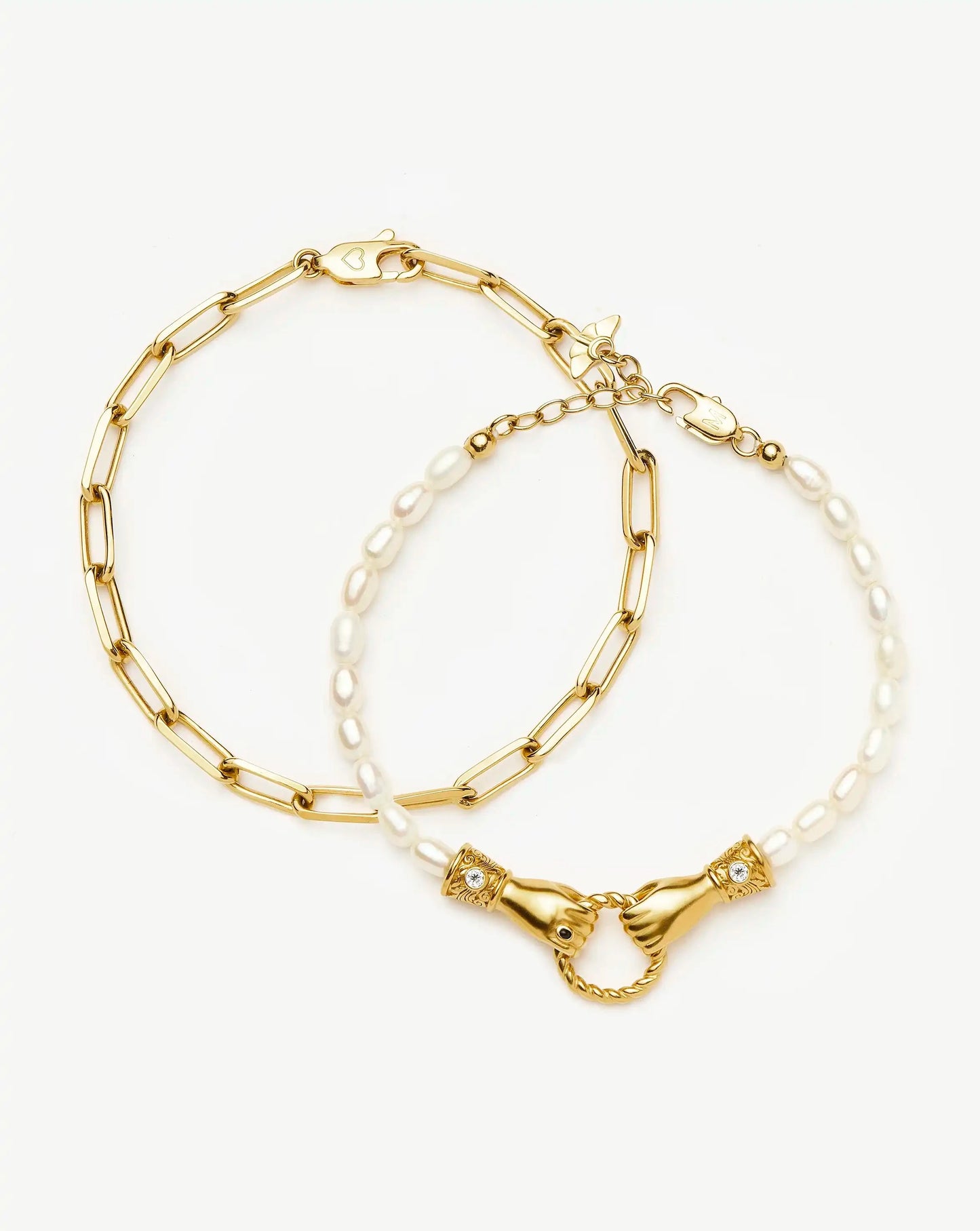 In Good Hands Pearl & Chain Bracelet Set | 18k Gold Plated / Pearl & Black Onyx Bracelets Missoma 