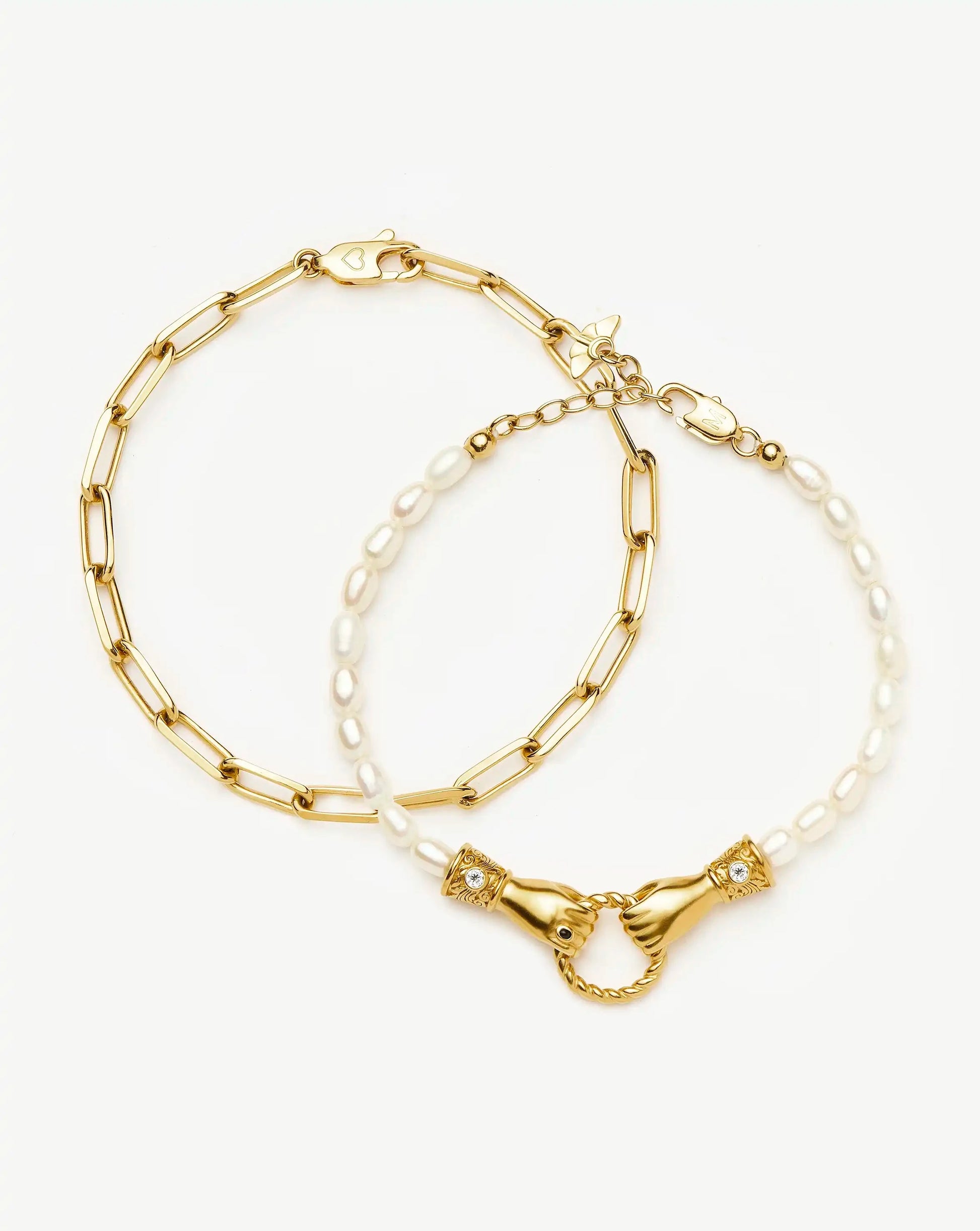 In Good Hands Pearl & Chain Bracelet Set | 18k Gold Plated / Pearl & Black Onyx Bracelets Missoma 