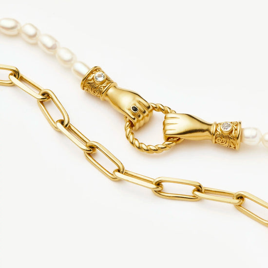 In Good Hands Pearl & Chain Bracelet Set | 18k Gold Plated / Pearl & Black Onyx Bracelets Missoma 